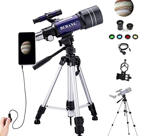 Telescope for Kids Beginners Adults, 70mm Astronomy Refractor Telescope with Adjustable Tripod, Portable Telescope Gift for Kids