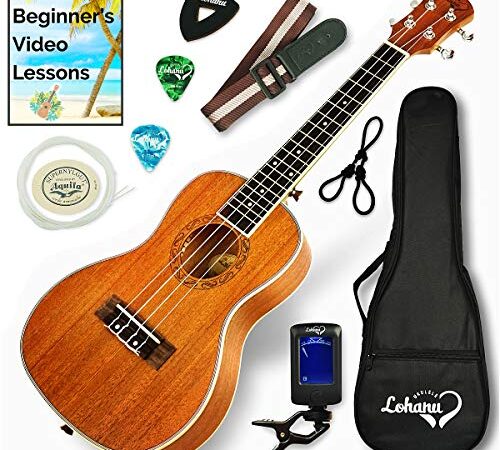 Ukulele Concert Size Bundle From Lohanu (LU-C) 2 Strap Pins Installed FREE Uke Strap Case Tuner 3 Picks Hanger Aquila Strings Installed Free Video Lessons BEST UKULELE BUNDLE DEAL Purchase Today!