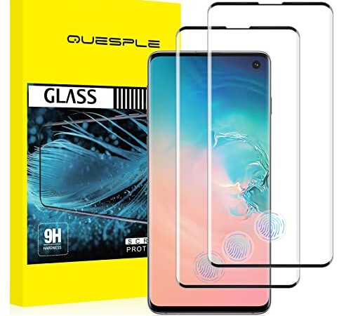 [2 Pack][Full Coverage] QUESPLE Galaxy S10 Screen Protector, Shatterproof Premium Tempered Glass Film for Samsung Galaxy S10 Screen Protector/Case-Friendly/HD-Bubble Free