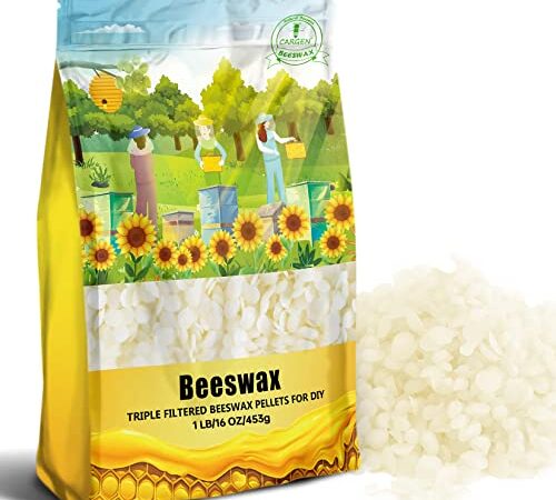 453g White Organic Natural Beeswax Pellets - CARGEN 100% Beeswax Pastilles Pure Bulk Bees Wax Pellets Food Grade for DIY Beewax Making Candles Skin Care Lip Balm Soap Lotion 1lb