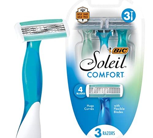 BIC Soleil Comfort Women's Disposable Razor, Four Blade, Count of 3 Razors, For a Smooth and Close Shave