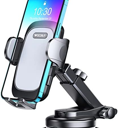 Car Phone Holder, [Strong Suction] WOCBUY Phone Holder Car for Dashboard & Windshield, 360° Rotate Long Arm Car Cell Phone Mount Compatible with iPhone 14 Pro Max/14 Plus/13/12/11, All 4”-7” Phones