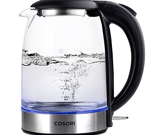 COSORI Electric Kettle 1.7L, 1500W Wide Opening Glass Tea Kettle & Hot Water Boiler, Stainless Steel Filter And Inner Lid, LED Indicator Auto Shut-Off & Boil-Dry Protection, Cordless, BPA Free, Black