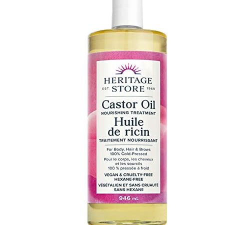 Heritage Store – Castor Oil (946mL / 32 oz)| 100% Cold Pressed | Deep Hydration, for Skin, Hair, Lashes, and Brows | Natural Nourishing Treatment | Vegan | Cruelty Free