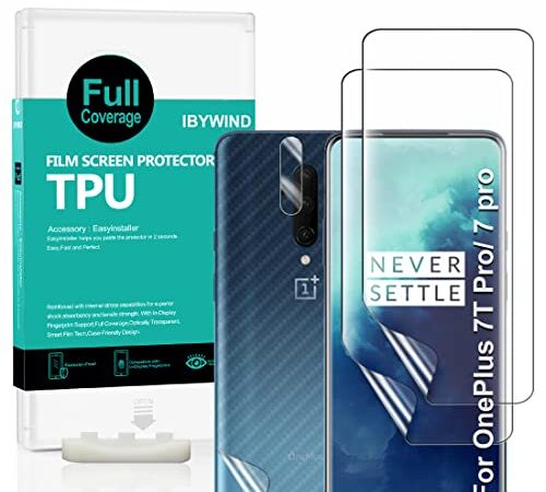 Ibywind Clear TPU Film Screen Protector for OnePlus 7T Pro/OnePlus 7 Pro,[Pack of 2],[Camera Lens Protector][Back Carbon Fiber Film Protector][in-Display Fingerprint Support][Bubble Free]