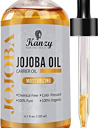 Kanzy Jojoba Oil Organic Cold Pressed 100% Pure, 120ml Unrefined Carrier Oil for Skin, Hair and Nails, Perfect for Women & Men