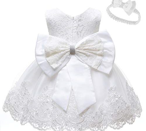 LZH Toddler Princess Flower Big Bowknot Dress Baby Girls Birthday Wedding Party Dresses White