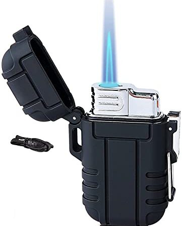 Mfexnwsrz Outdoor torch lighter with lock, refillable butane lighter, waterproof and windproof lighter, adjustable jet flame lighter, adjustable jet flame lighter, fireplace firework camping barbecue lighter, black (excluding butane gas)