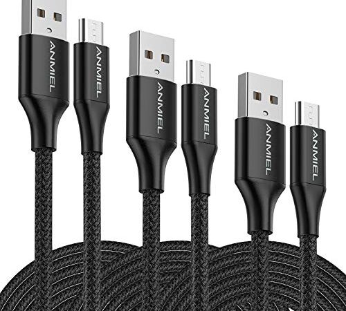 Micro USB Cable 3Pack 6.6ft USB to Micro USB 2.0 Nylon Braided Fast Quick Charger Cord for PS4, Samsung Galaxy S7 S6, Note, LG, Nexus, Nokia, Xbox One Controlle and More