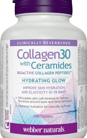 Webber Naturals Collagen30 with Ceramides, Bioactive Collagen Peptides, 120 Tablets, Hydrating Glow, Helps Improve Skin Hydration, Elasticity & Smoothness, Non GMO, Dairy & Gluten Free