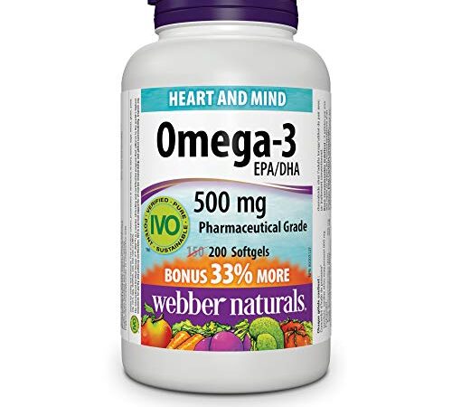 Webber Naturals Omega-3 500 mg, 200 Softgels, Supports Cardiovascular Health and Brain Function