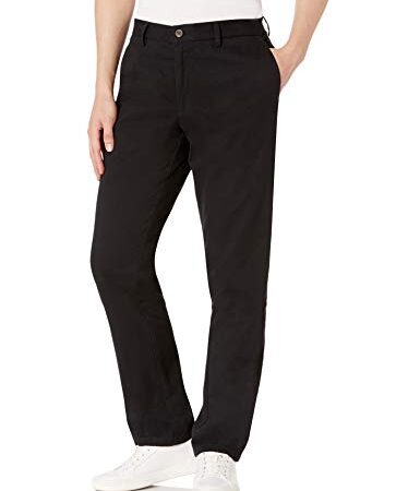 Amazon Essentials Men's Slim-Fit Wrinkle-Resistant Flat-Front Chino Pant, Black, 33W x 34L