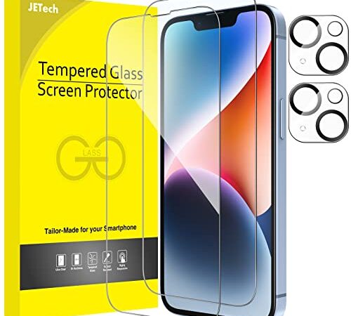 JETech Full Coverage Screen Protector for iPhone 14 Plus 6.7-Inch with Camera Lens Protector, Tempered Glass Film, HD Clear, 2-Pack Each
