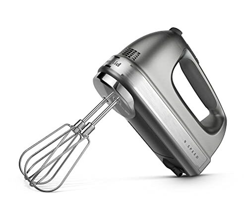 KitchenAid 9-Speed Digital Hand Mixer with Turbo Beater II Accessories and Pro Whisk - Contour Silver (8.9D x 20.3W x 15.2H Centimetres)