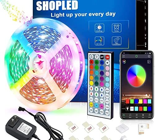 LED Lights Strip 16.4ft SHOPLED LED Strip Lights,LED Lights Strip for Bedroom Music Sync, App Controlled Bluetooth RGB led Light Strips for Christmas Party Home Decoration