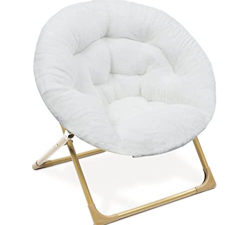Milliard Mini Cozy Chair for Kids, Sensory Faux Fur Folding Saucer Chair for Toddlers, White