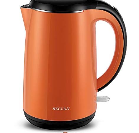 Secura SWK-1701DB The Original Stainless Steel Double Wall Electric Water Kettle 1.8 Quart, Orange