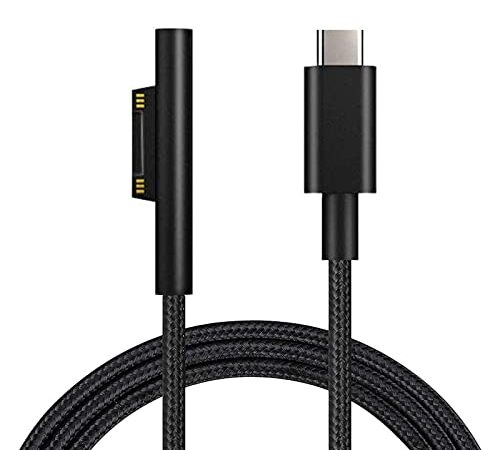 Sisyphy Nylon Braided Surface Connect to USB-C Charging Cable Compatible for Microsoft Surface Pro7 Go2 Pro6 5/4/3 Laptop1/2/3 & Surface Book, Works with 45W 15V3A USBC Charger (Black, 6ft)