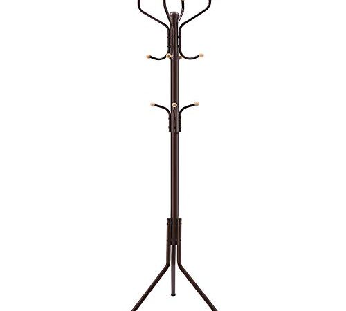 SONGMICS Coat Rack Freestanding, Metal Coat Rack Stand with 12 Hooks, Coat Tree, Holds Clothes, Hats, and Bags, for Entryway, Living Room, Bedroom, Brown URCR18Z