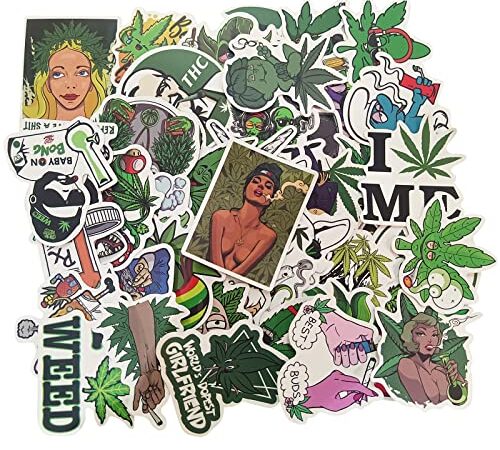 TEMSOOM Weed Stickers Pack Bulk| 50pcs Cute Funny Marijuana Leaf Waterproof for Adults Teen DIY Laptop Guitar Water Bottle Hard Hat Car Bong Skateboard - Decal Vinyl Cannabis 420 Smoke