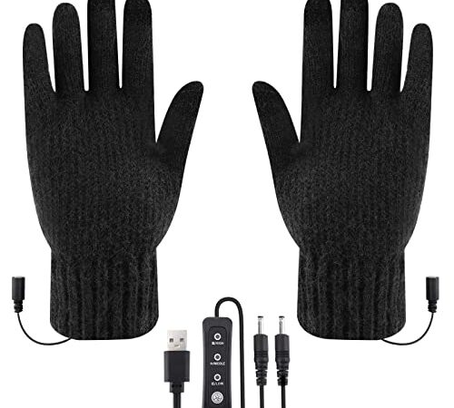 USB Heated Gloves, Globalstore Winter Warm Heated Touchscreen Gloves Adjustable Temperature Hand Warmers Gloves for Men Women (Black)