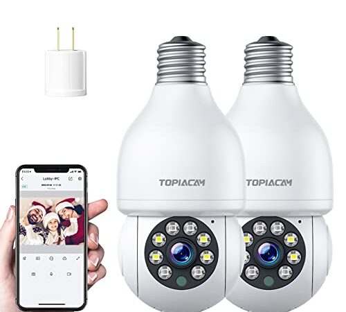 2 Pcs 2.4G WiFi Light Socket Security Camera Wireless Light Bu lb Camera Outdoor/Indoor Home Surveillance Cam with 2-Way Audio, Motion Detection, Color Night Vision, Remote Access, Works with Alexa