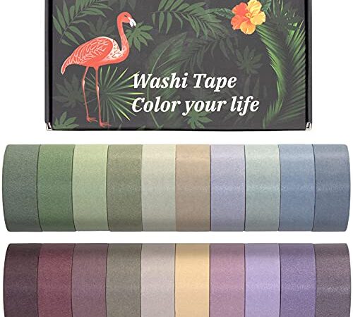 20 Rolls Washi Tape Set, Colored Masking Tape, Decorative Nature Colored Tapes for Arts, DIY Crafts, Bullet Journals, Scrapbooking - 15mm Wide