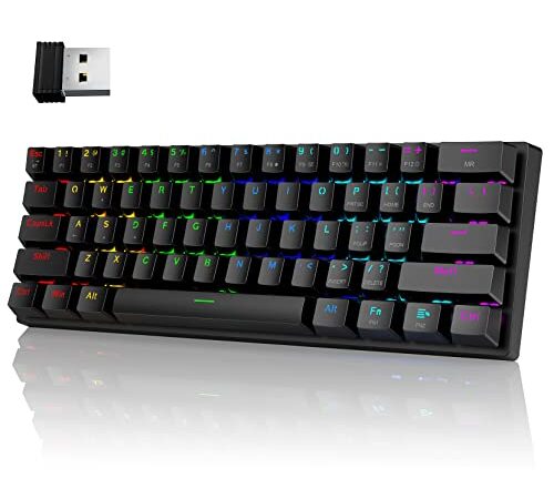 60% Wireless Mechanical Gaming Keyboard, 2.4G/USB-C/Bluetooth Keyboard with RGB Backlit, Clicky Blue Switch, Pauroty 61 Keys Portable Mini Keyboard for Windows Mac PC Gamer, Easy to Carry on Trip