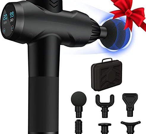 AERLANG Massage Gun, Muscle Massage Gun To Relieve Pain,Deep Tissue Massage Gun For Back And Shoulder Muscle Relaxation With 6 Massage Heads,Back Massage Gun With 20 Speed