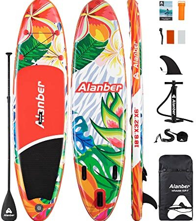 ALanber Inflatable Paddle Board 10'6"x32"x6" Ultra-Light (17.7lbs) Non-Slip SUP with Premium Accessories - Wide Stance for Paddling Youth Adult Stand Up Boating