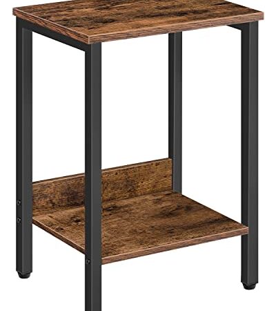 ALLOSWELL End Table, Side Table with Adjustable Storage Shelf, Slim Nightstand, Narrow Sofa Tables, Steel Frame, for Living Room, Bedroom, Study, Industrial Design, Rustic Brown ETHR5001