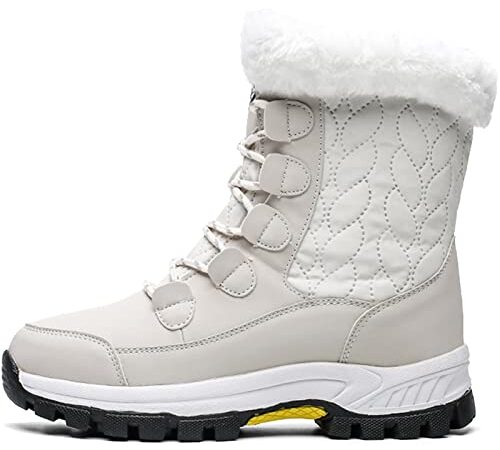 DimaiGlobal Womens Snow Boots Winter Boots Waterproof Anti-Slip Warm Ankle Boots Comfort Fur Lined Cold-Resistant Outdoor Bare Boots Beige Size 9