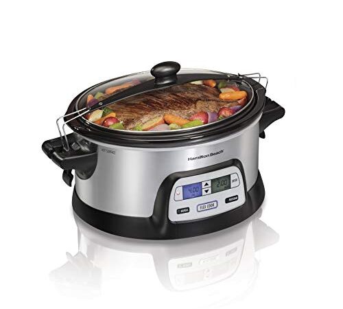 Hamilton Beach Stay or Go Portable 6-Quart Programmable Slow Cooker With FlexCook Dual Digital Timer for 2 Heat Settings, Lid Lock (33861)