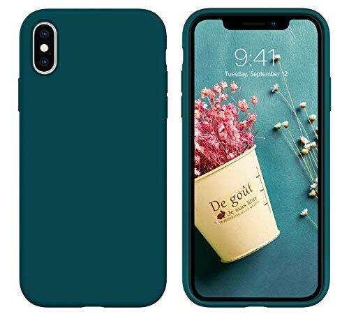 iPhone Xs Case,iPhone X Case,DUEDUE Liquid Silicone Soft Gel Rubber Slim Cover with Microfiber Cloth Lining Cushion Shockproof Full Protective Case for iPhone X/iPhone Xs for Women Men, Teal