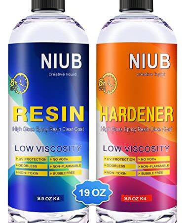 NIUB Resin Kit, 19Oz Epoxy Resin Kit for Resin Jewelry Making, Art, Craft, Riverbed - UV Resistant and Food Safe Epoxy Crystal Clear Resin Kit with Resin and Hardener for Beginners