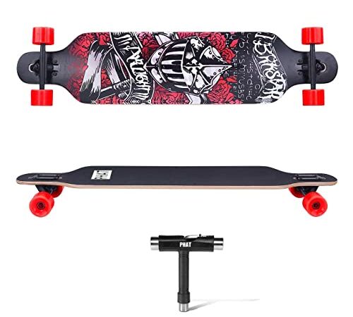 PHAT Longboard Skateboard, 41-Inch Long Board, Drop-Through Deck with All-in-one T-Tool Higher Center of Gravity 11cm for Hybrid, Freestyle, Carving, Cruising and Downhill