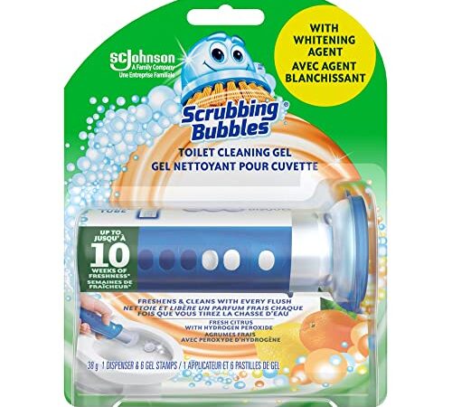 Scrubbing Bubbles Fresh Gel Toilet Cleaning Stamp, Citrus Scent, Dispenser with 6 Gel Stamps