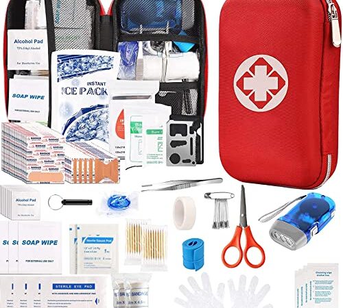 Small First Aid Kit 232 PCS, First Aid Kit Designed for Family Emergency Care. Perfect for Car Home Office Travel Outdoor Camping Hiking.