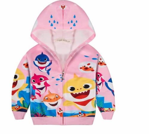 Z Fashion Baby Shark Girls Hoodies Fashion Novelty Hooded Pullover Sweatshirt Cartoon Casual Zip-up Hoodie 3-6 Years Pink